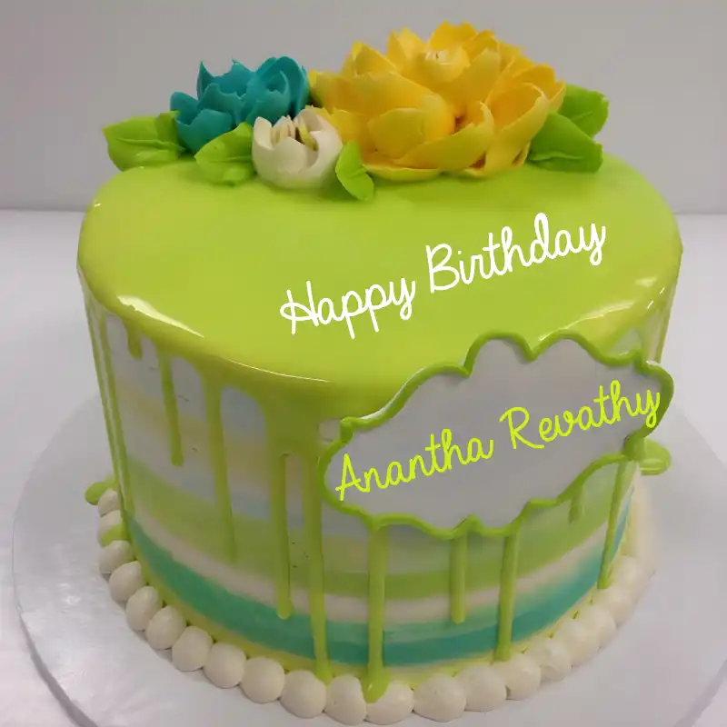 Happy Birthday Anantha Revathy Green Flowers Cake